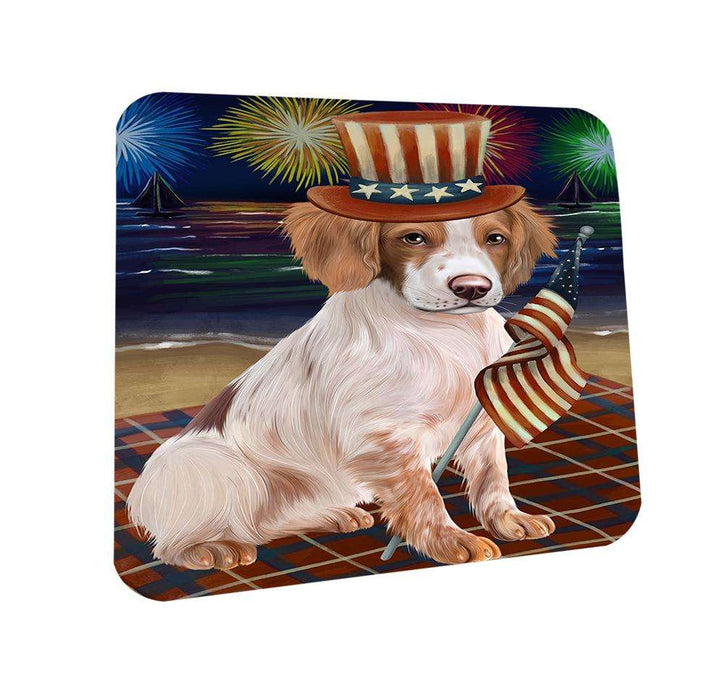 4th of July Independence Day Firework Brittany Spaniel Dog Coasters Set of 4 CST48806