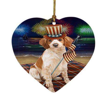 4th of July Independence Day Firework Brittany Spaniel Dog Heart Christmas Ornament HPOR48845