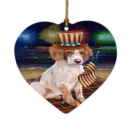 4th of July Independence Day Firework Brittany Spaniel Dog Heart Christmas Ornament HPOR48847