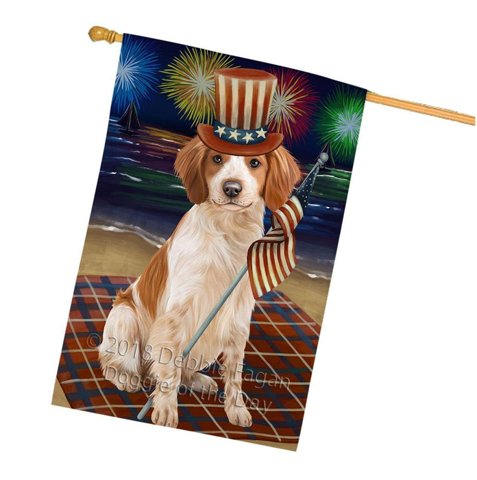 4th of July Independence Day Firework Brittany Spaniel Dog House Flag FLG48810