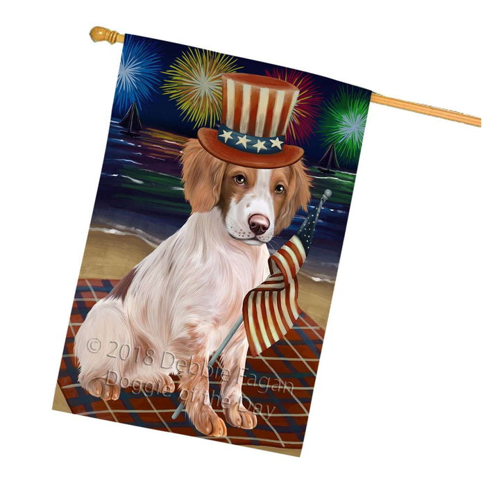 4th of July Independence Day Firework Brittany Spaniel Dog House Flag FLG48812