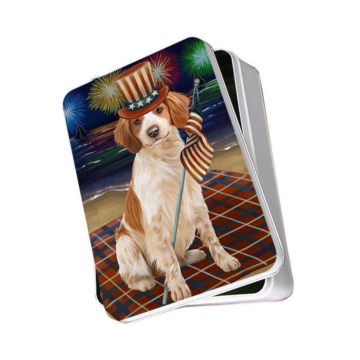 4th of July Independence Day Firework Brittany Spaniel Dog Photo Storage Tin PITN48845