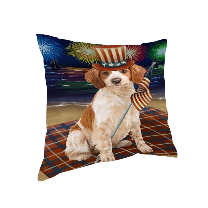 4th of July Independence Day Firework Brittany Spaniel Dog Pillow PIL51236