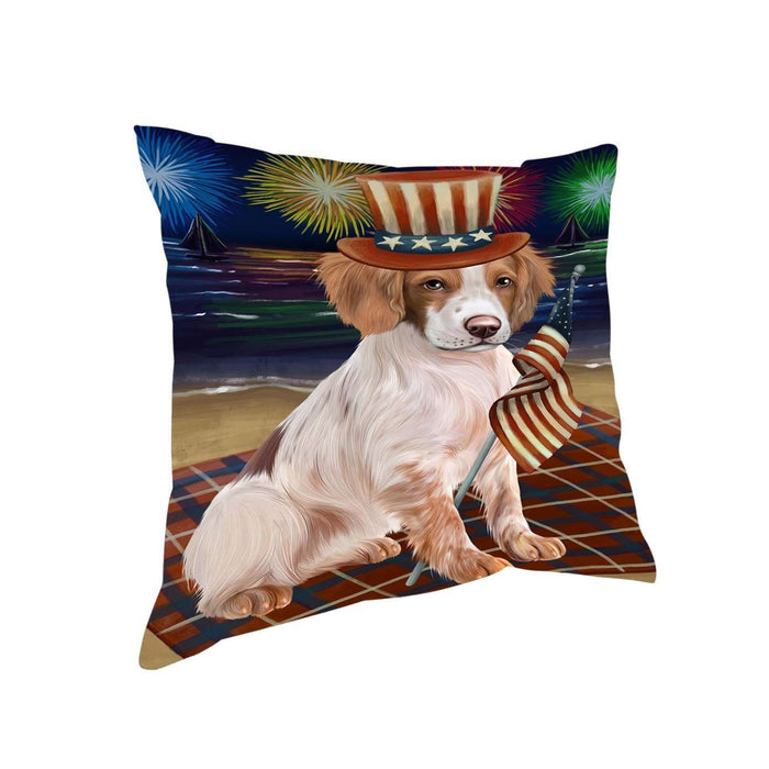 4th of July Independence Day Firework Brittany Spaniel Dog Pillow PIL51244