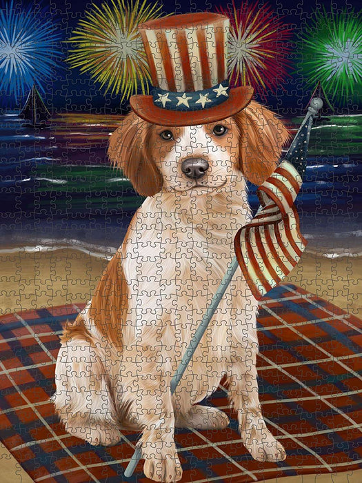 4th of July Independence Day Firework Brittany Spaniel Dog Puzzle with Photo Tin PUZL50718