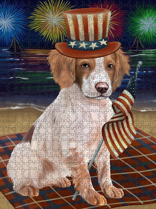 4th of July Independence Day Firework Brittany Spaniel Dog Puzzle with Photo Tin PUZL50724