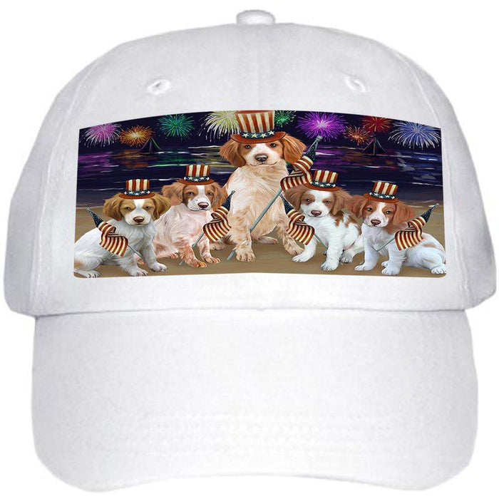4th of July Independence Day Firework Brittany Spaniels Dog Ball Hat Cap HAT50271