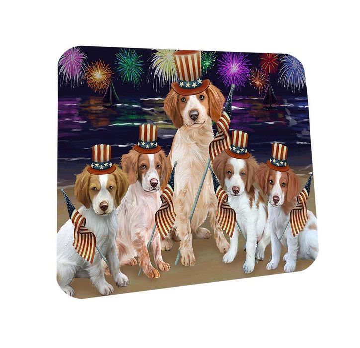 4th of July Independence Day Firework Brittany Spaniels Dog Coasters Set of 4 CST48805