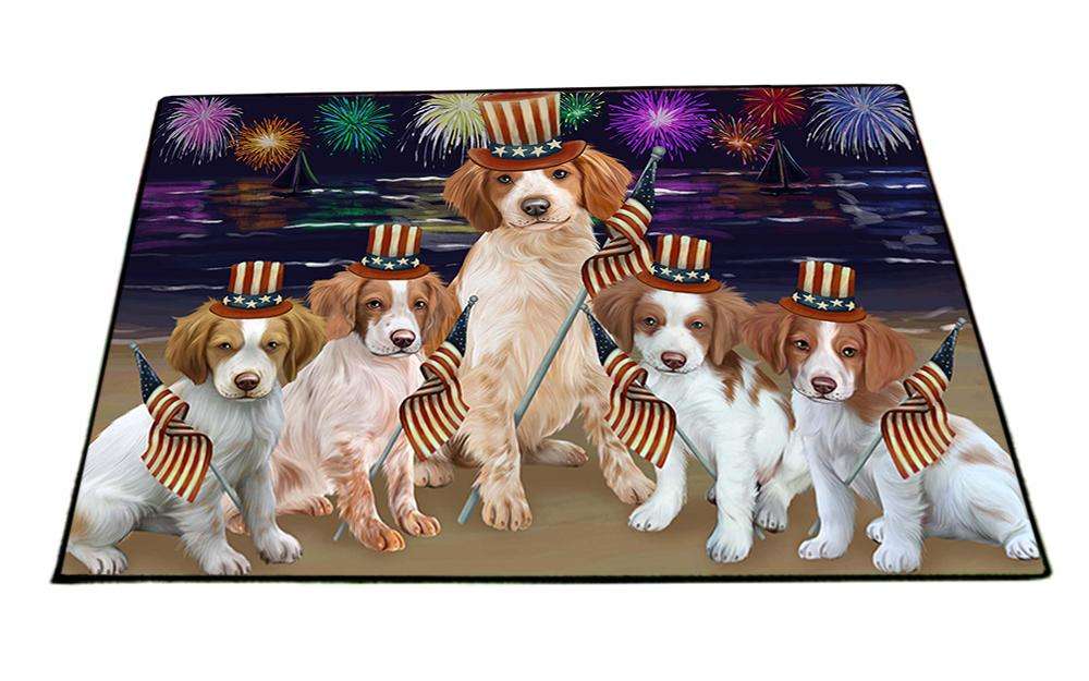 4th of July Independence Day Firework Brittany Spaniels Dog Floormat FLMS49371