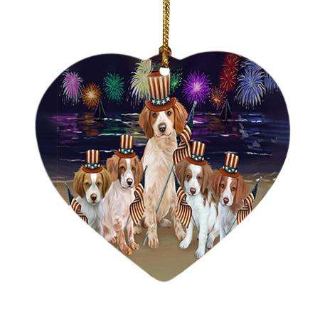 4th of July Independence Day Firework Brittany Spaniels Dog Heart Christmas Ornament HPOR48846