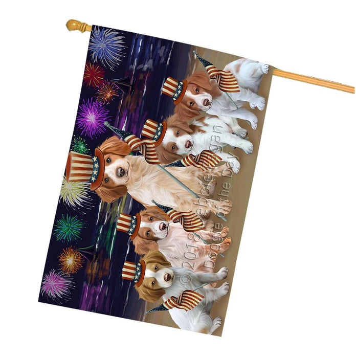4th of July Independence Day Firework Brittany Spaniels Dog House Flag FLG48811
