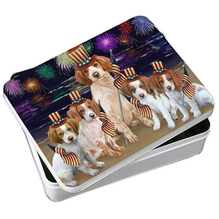 4th of July Independence Day Firework Brittany Spaniels Dog Photo Storage Tin PITN48846