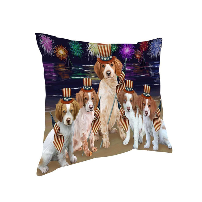 4th of July Independence Day Firework Brittany Spaniels Dog Pillow PIL51240