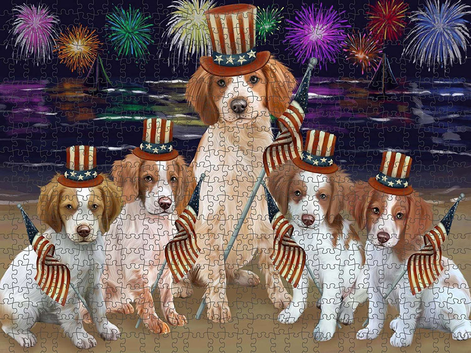 4th of July Independence Day Firework Brittany Spaniels Dog Puzzle with Photo Tin PUZL50721