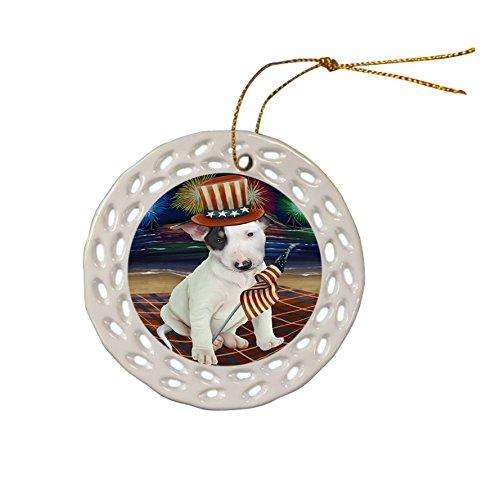 4th of July Independence Day Firework Bull Terrier Dog Ceramic Doily Ornament DPOR48850