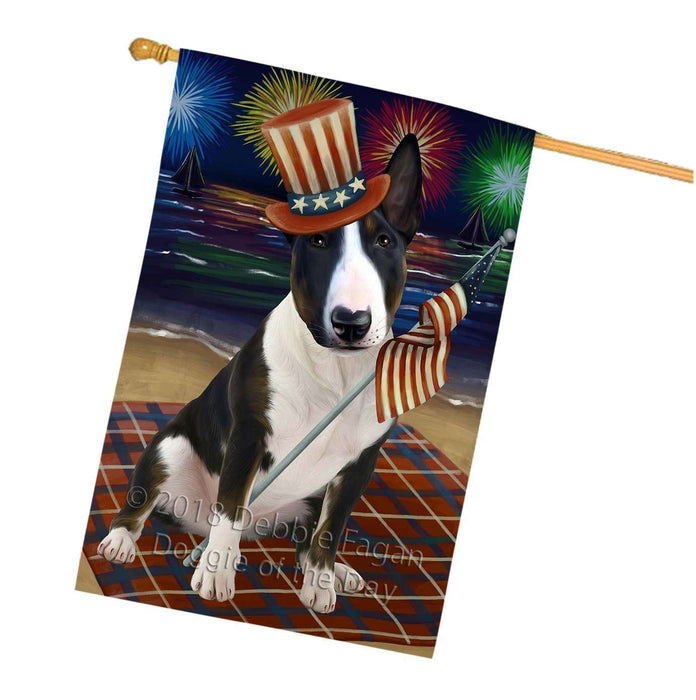 4th of July Independence Day Firework Bull Terrier Dog House Flag FLG48813