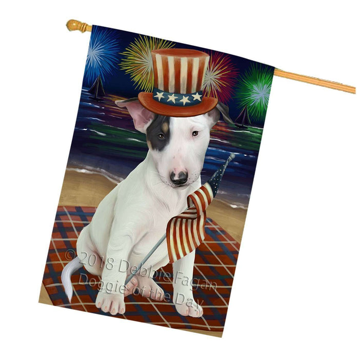 4th of July Independence Day Firework Bull Terrier Dog House Flag FLG48815