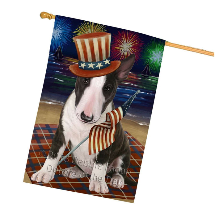 4th of July Independence Day Firework Bull Terrier Dog House Flag FLG48816
