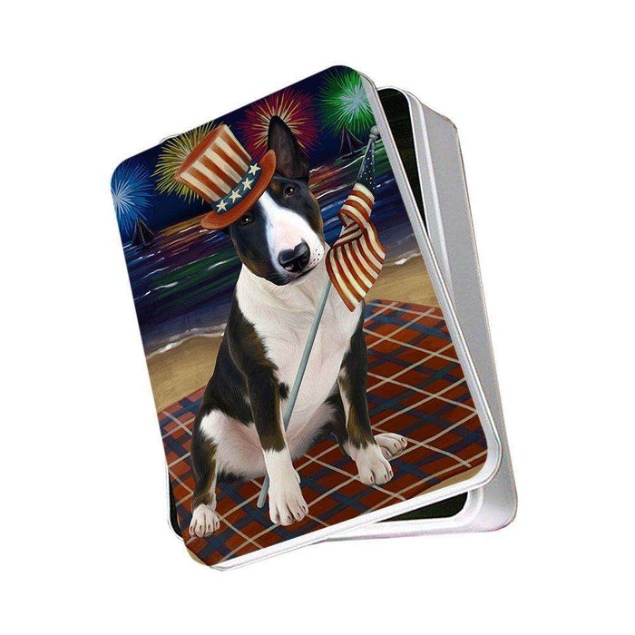 4th of July Independence Day Firework Bull Terrier Dog Photo Storage Tin PITN48848