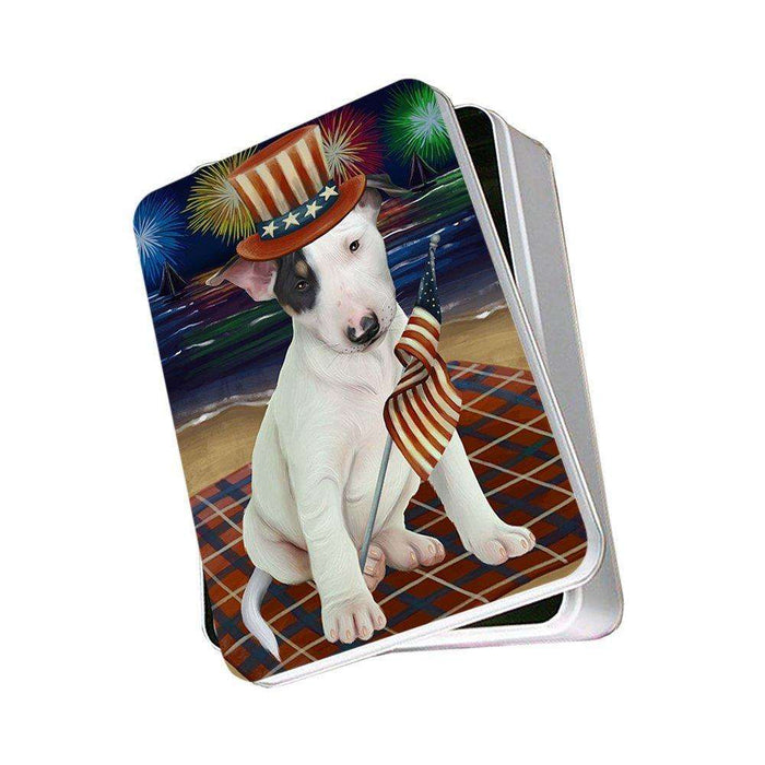 4th of July Independence Day Firework Bull Terrier Dog Photo Storage Tin PITN48850