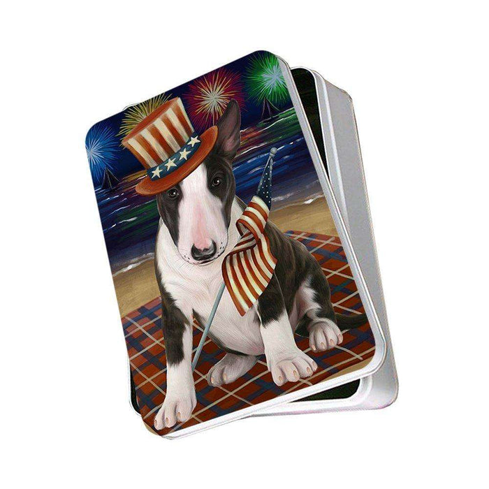 4th of July Independence Day Firework Bull Terrier Dog Photo Storage Tin PITN48851