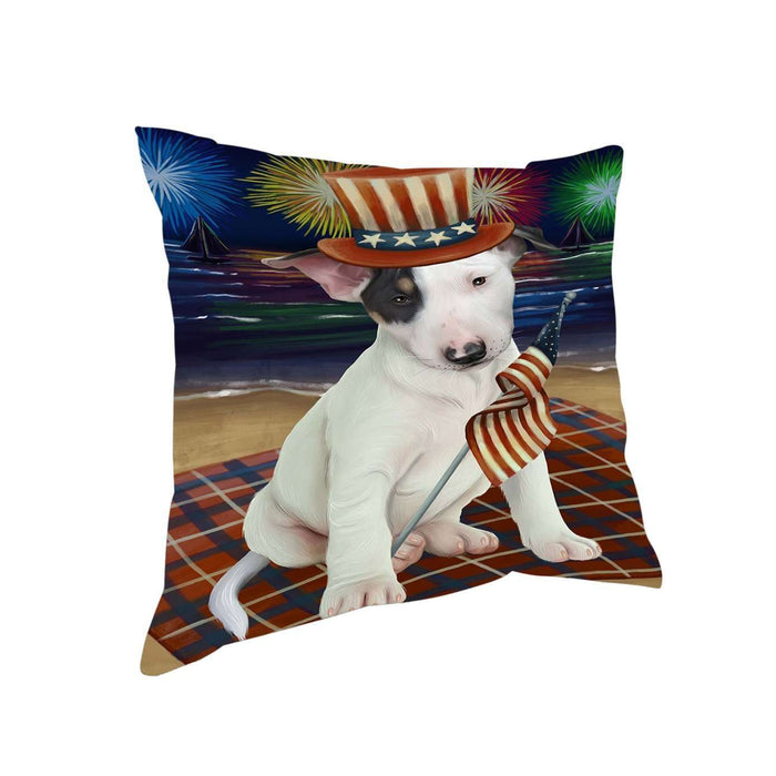 4th of July Independence Day Firework Bull Terrier Dog Pillow PIL51256
