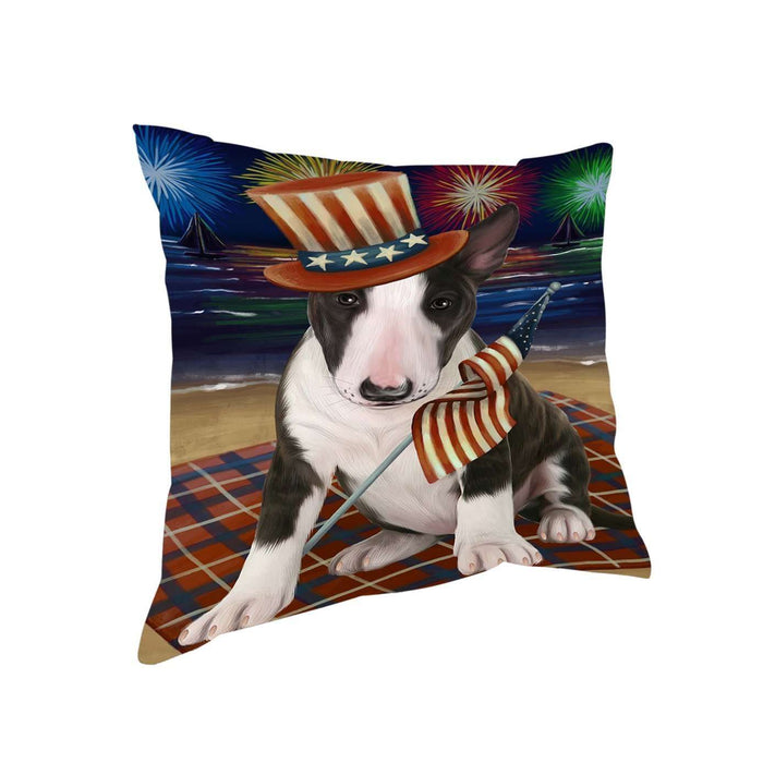4th of July Independence Day Firework Bull Terrier Dog Pillow PIL51260