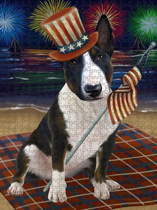 4th of July Independence Day Firework Bull Terrier Dog Puzzle with Photo Tin PUZL50727