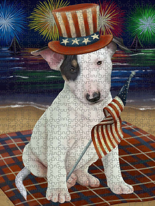 4th of July Independence Day Firework Bull Terrier Dog Puzzle with Photo Tin PUZL50733