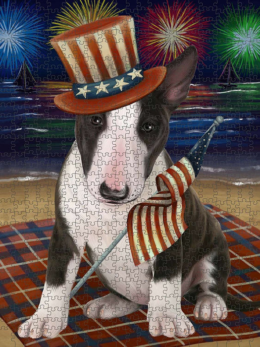 4th of July Independence Day Firework Bull Terrier Dog Puzzle with Photo Tin PUZL50736