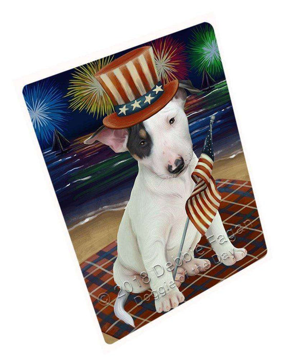 4th of July Independence Day Firework Bull Terrier Dog Tempered Cutting Board C50418