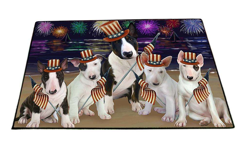 4th of July Independence Day Firework Bull Terriers Dog Floormat FLMS49374