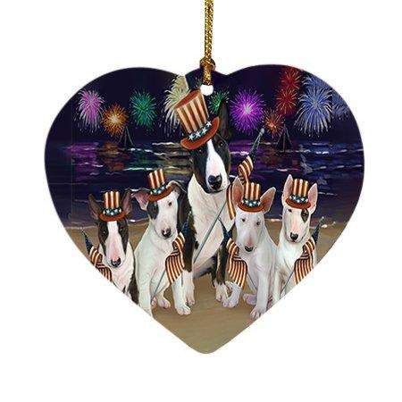4th of July Independence Day Firework Bull Terriers Dog Heart Christmas Ornament HPOR48849