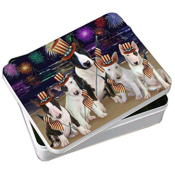 4th of July Independence Day Firework Bull Terriers Dog Photo Storage Tin PITN48849