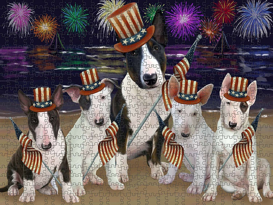 4th of July Independence Day Firework Bull Terriers Dog Puzzle with Photo Tin PUZL50730