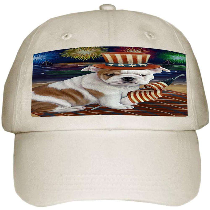 4th of July Independence Day Firework Bulldog Ball Hat Cap HAT50301