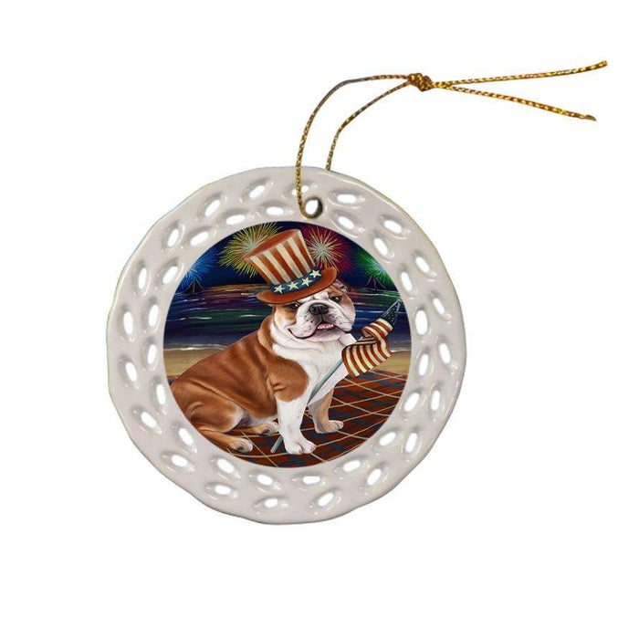 4th of July Independence Day Firework Bulldog Ceramic Doily Ornament DPOR48852