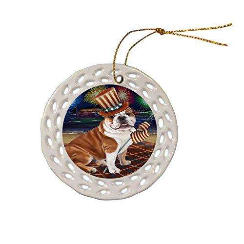 4th of July Independence Day Firework Bulldog Ceramic Doily Ornament DPOR48852