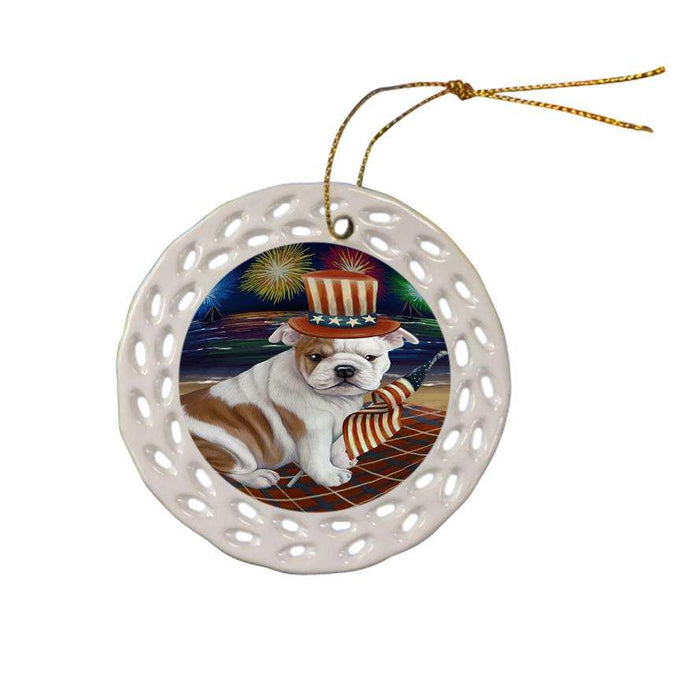 4th of July Independence Day Firework Bulldog Ceramic Doily Ornament DPOR48856