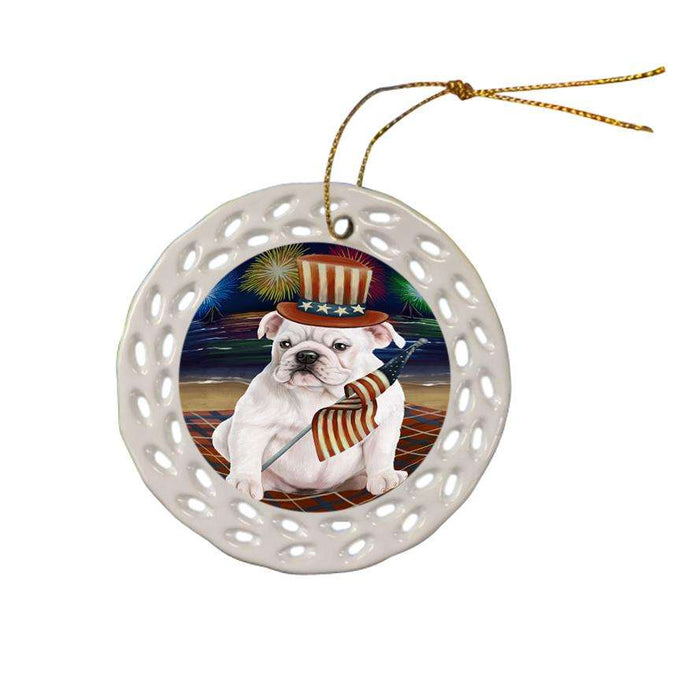 4th of July Independence Day Firework Bulldog Ceramic Doily Ornament DPOR48857