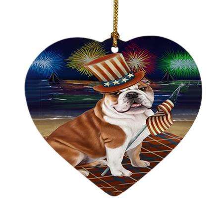 4th of July Independence Day Firework Bulldog Heart Christmas Ornament HPOR48852
