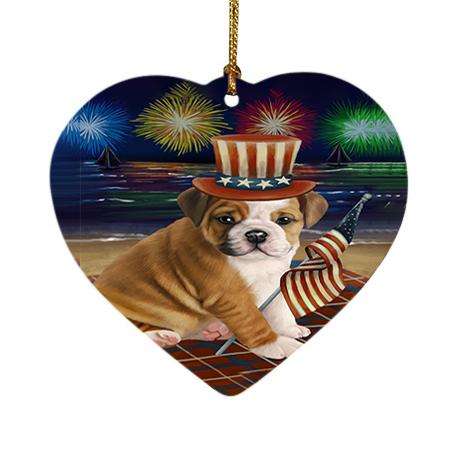 4th of July Independence Day Firework Bulldog Heart Christmas Ornament HPOR48854