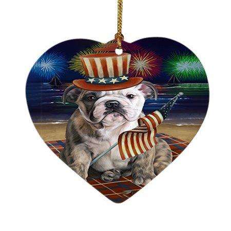 4th of July Independence Day Firework Bulldog Heart Christmas Ornament HPOR48855