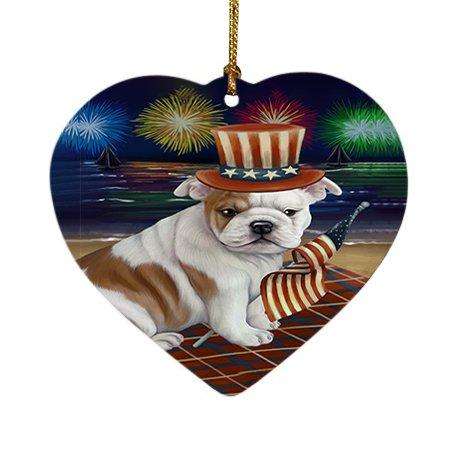 4th of July Independence Day Firework Bulldog Heart Christmas Ornament HPOR48856