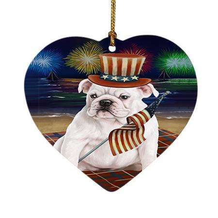 4th of July Independence Day Firework Bulldog Heart Christmas Ornament HPOR48857