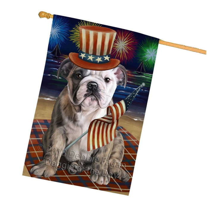 4th of July Independence Day Firework Bulldog House Flag FLG48820