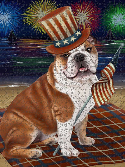 4th of July Independence Day Firework Bulldog Puzzle with Photo Tin PUZL50739