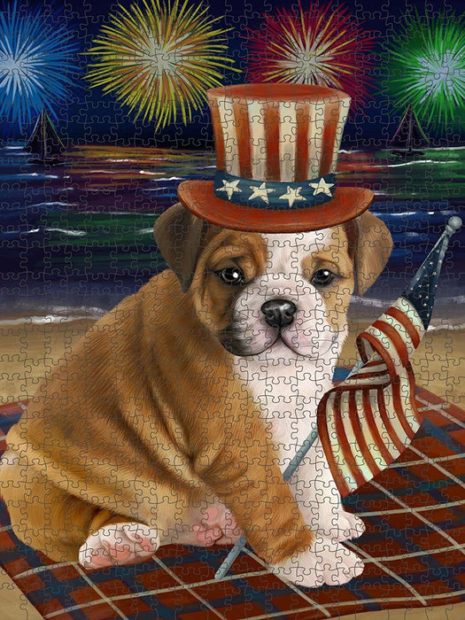 4th of July Independence Day Firework Bulldog Puzzle with Photo Tin PUZL50745