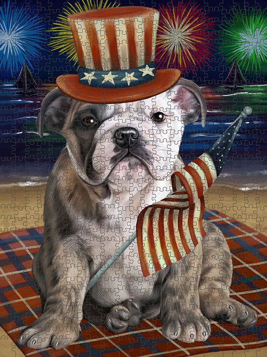 4th of July Independence Day Firework Bulldog Puzzle with Photo Tin PUZL50748