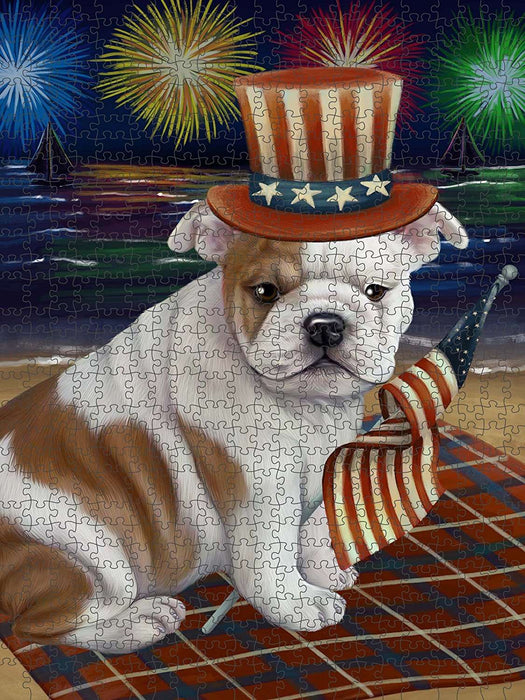 4th of July Independence Day Firework Bulldog Puzzle with Photo Tin PUZL50751
